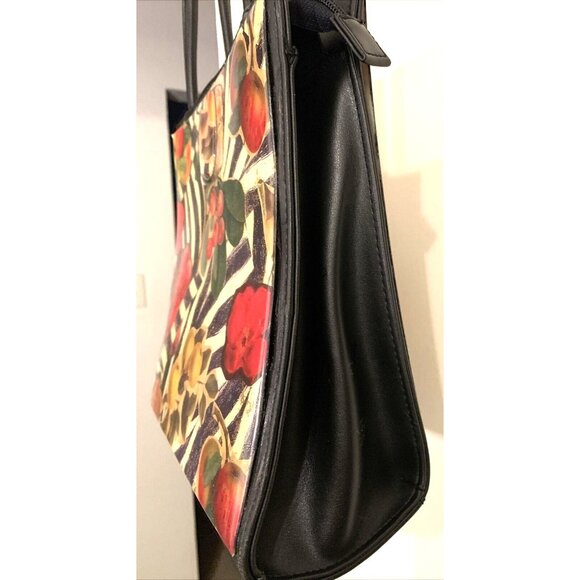 Angela Frascone Black Leather Apples Floral Resin Handbag NOS Vintage - Picture 5 of 12